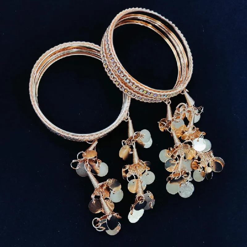 Gorgeous Vintage Bangles For Timeless Glam-Pooja Bangles Rose Gold Plated Austrian Stone Bangle Set