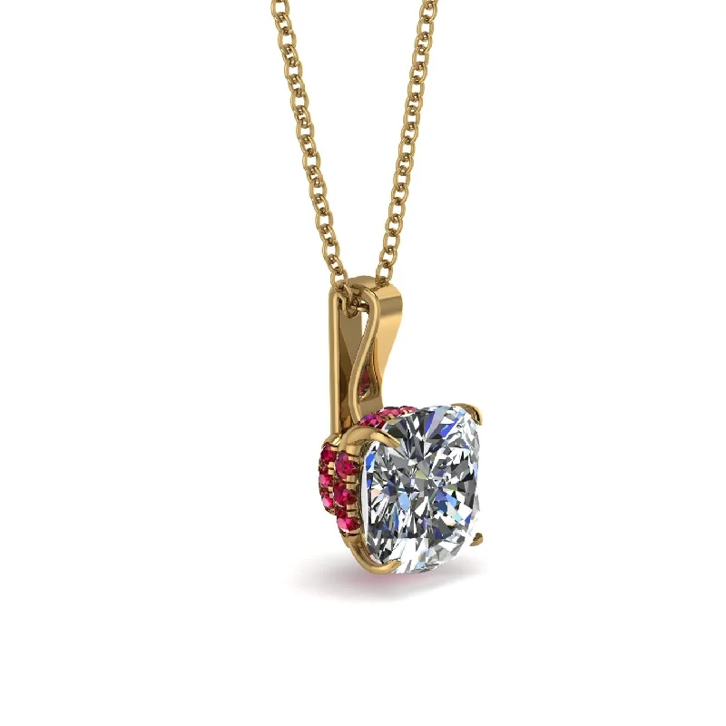 Hidden Halo Cushion Diamond Necklace - Alivia No. 46