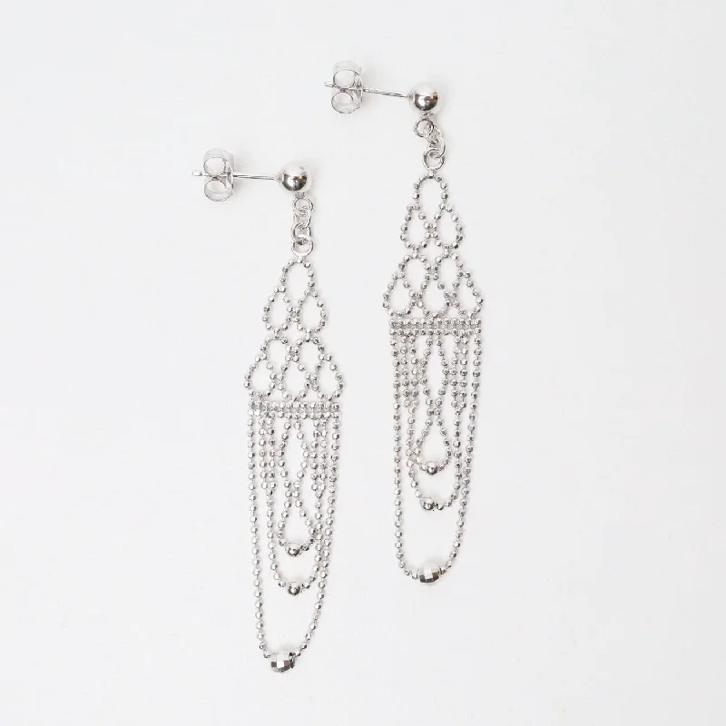 Beautiful Gemstone Earrings For Special Moments-Sterling Silver Woven Loops Fringe Earrings