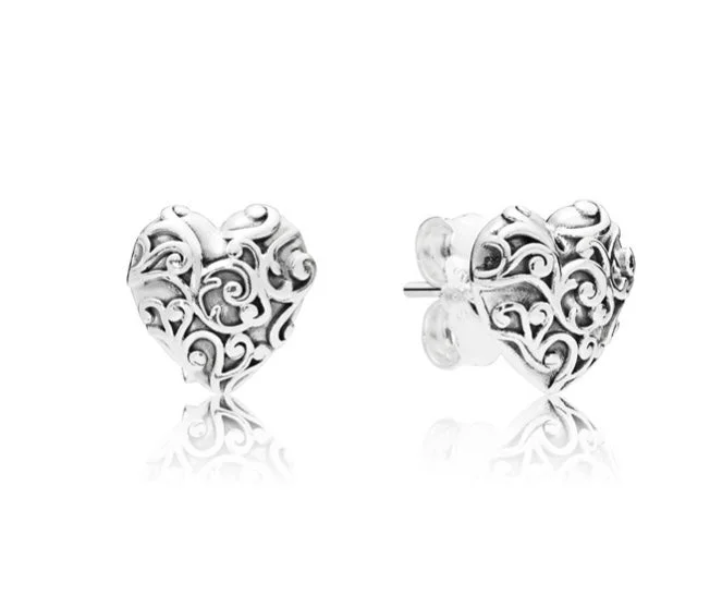 Simple Silver Earrings For Elegant Style-Pandora Regal Hearts Stud Earrings