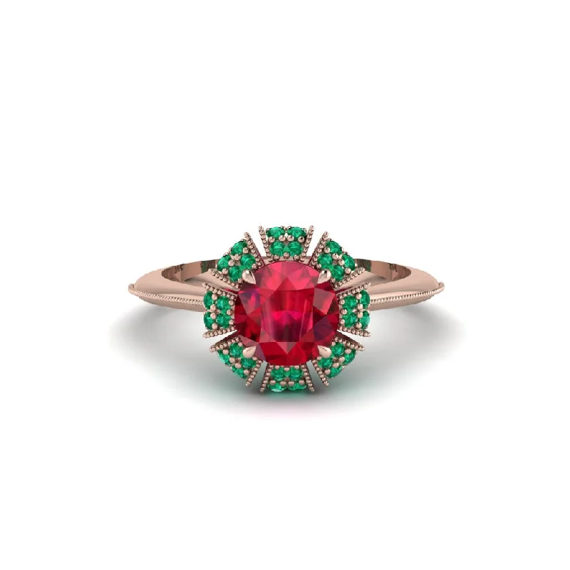 Stunning Custom Rings For Personalized Style-Emerald Crown Halo Engagement Ring - Annie No. 26