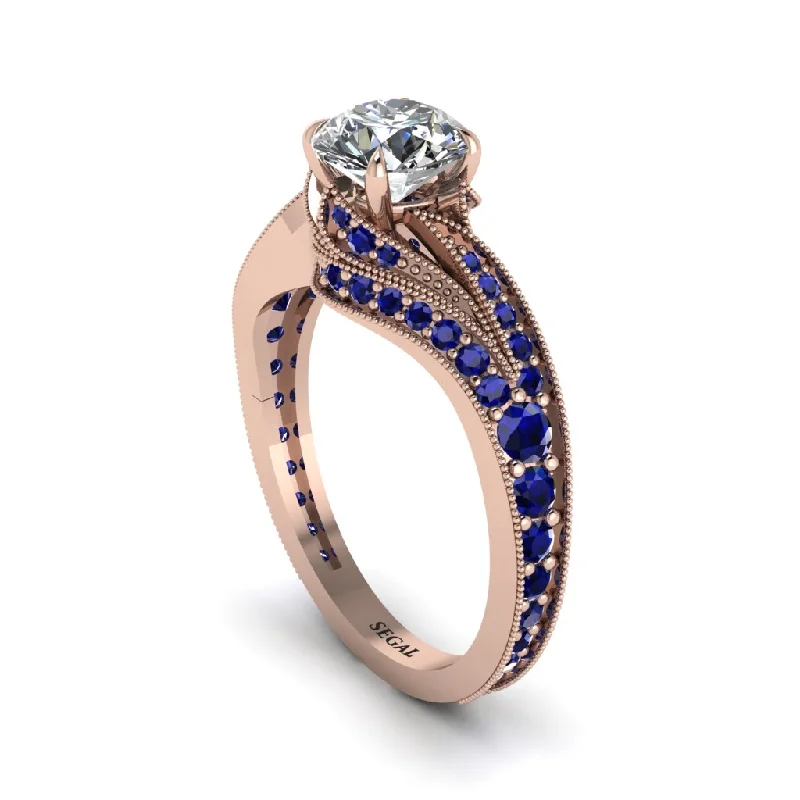 Stunning Cocktail Rings For Bold Glam-Sapphire 14K Gold Pave Engagement Ring - Magnolia No. 62