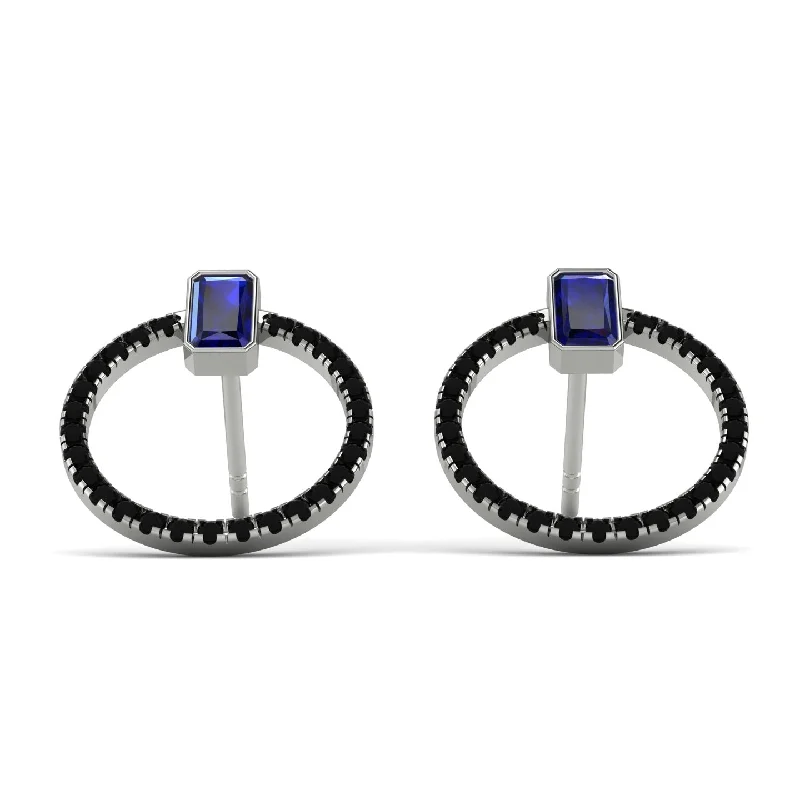 Stylish Drop Earrings For Fashion Lovers-Emerald Cut Circle Sapphire Earrings - Oaklyn No. 45