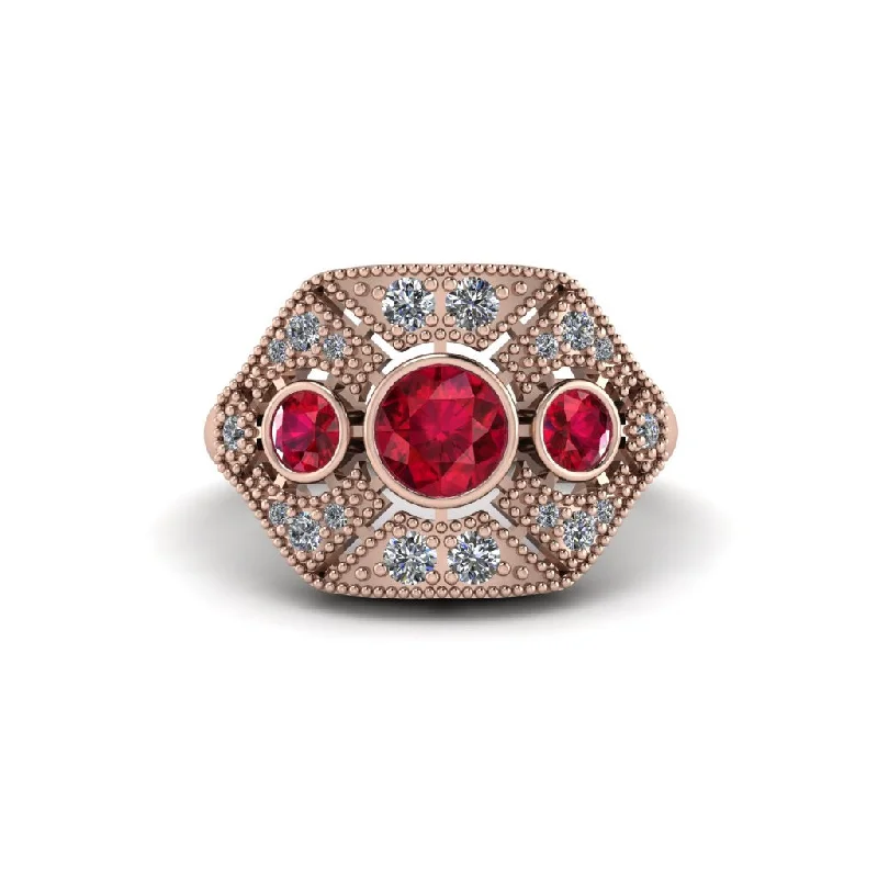 Gorgeous Platinum Engagement Rings For Luxury Brides-Ruby Art Deco Geometric Engagement Ring - Haven No. 11