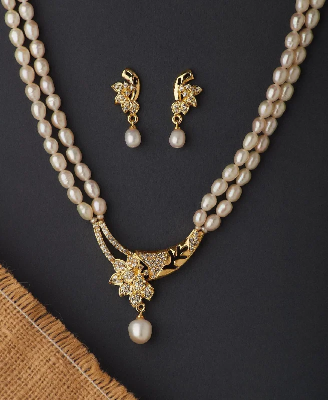 Floral Real Pearl Necklace Set