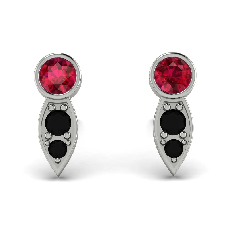 Retro Earrings For Vintage Style-Bezel Ruby Earrings In Pear Shaped - Aniya No. 42