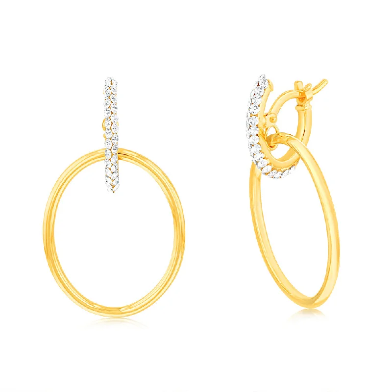 Luxury Handmade Earrings For Exclusive Style-9ct Yellow Gold Silverfilled Crystal Circle Drop Earrings