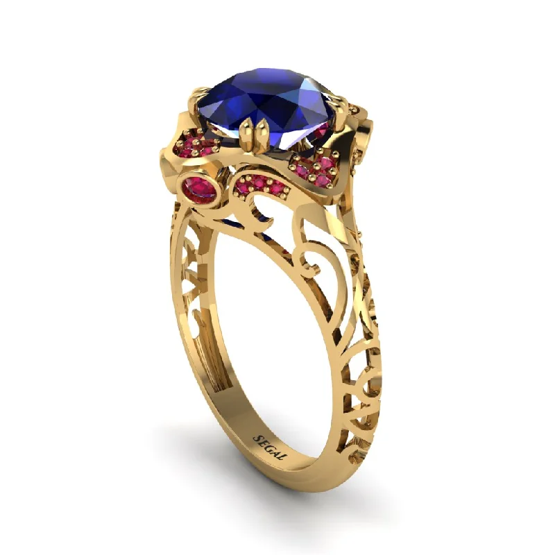 Timeless Gold Rings For Elegant Fashion-Sapphire Ornate Filigree Engagement Ring - Evie No. 58