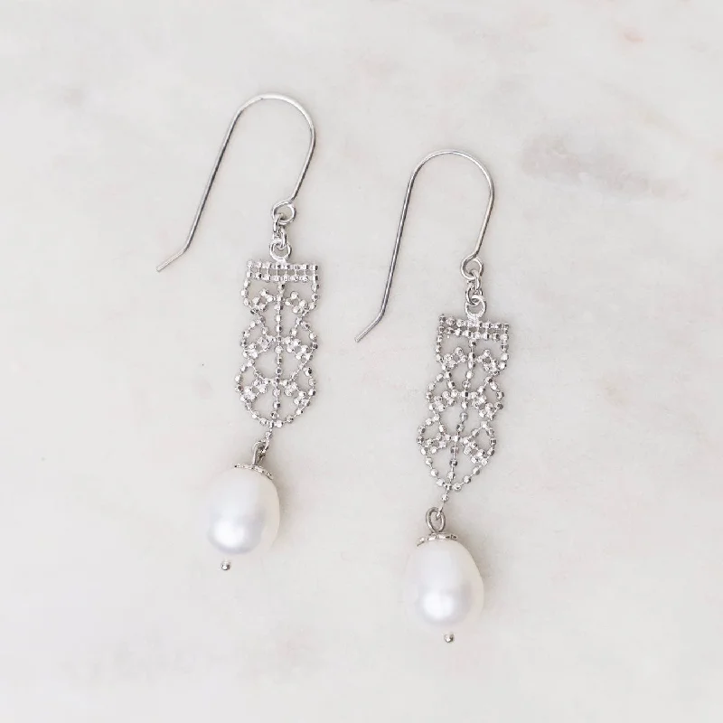 Luxury Handmade Earrings For Exclusive Style-Sterling Lace Drop with Pearl Earrings