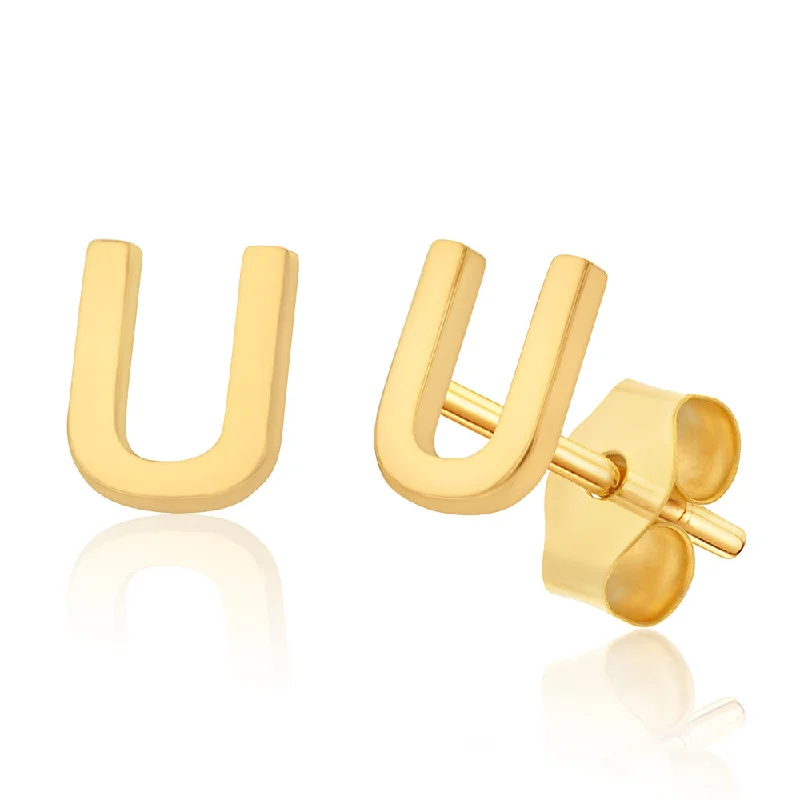 Bohemian Earrings For Free-Spirited Style-9ct Yellow Gold Mini Initial "U" Stud Earrings