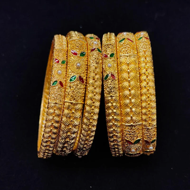 Gorgeous Diamond-Encrusted Bangles For Luxury Glam-Pooja Bangles Gold Plated Pearls Bangles  Set