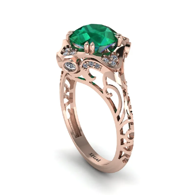 Stunning Ruby Engagement Rings For Brides-Emerald Ornate Filigree Engagement Ring - Evie No. 5