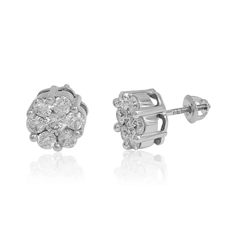 Beautiful Gemstone Earrings For Special Moments-White Gold Diamond Cluster Earrings