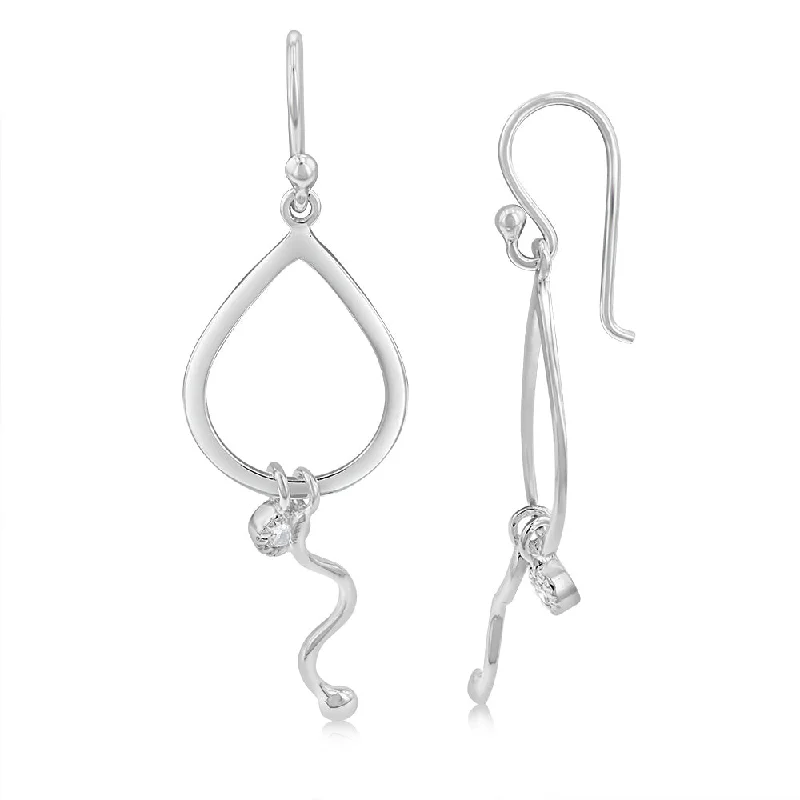 Simple Hoop Earrings For Casual Wear-Sterling Silver Cubic Zirconia Pear Drop Earrings