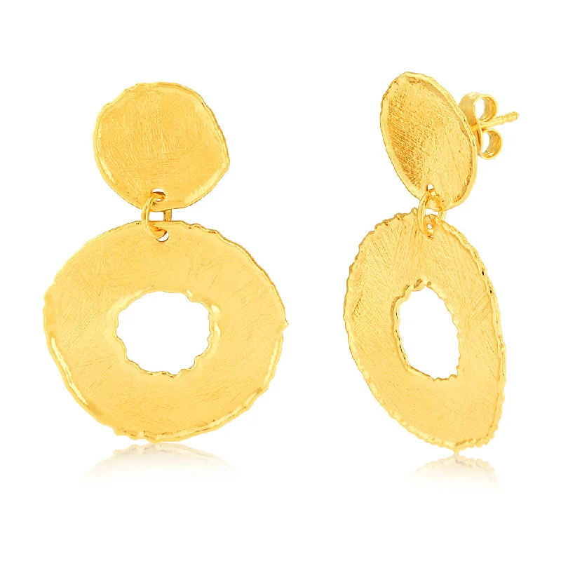 Elegant Hoops Earrings For Modern Fashion-Sterling Silver Gold Plated Patterned Hoop Drop Earrings