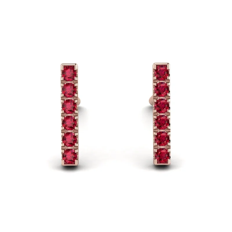 Precious Gemstone Earrings For Classy Fashion-Geometrical Gold Bar Ruby Earrings - Bonnie No. 11