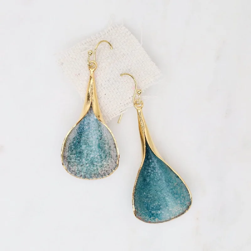 Lightweight Gold Earrings For Comfortable Wear-Large Petal Earrings in Ocean Green