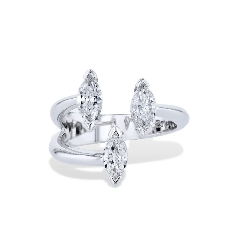 Sparkling Wedding Rings For Bridal Glamour-3 Marquise Diamond White Gold Ring