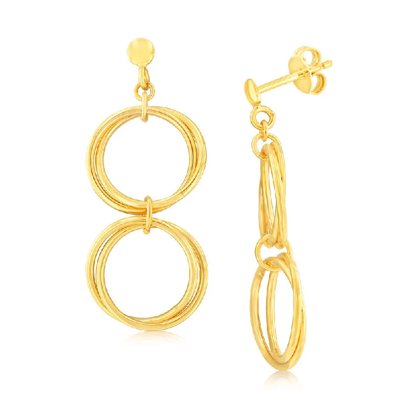 Artistic Pearl Earrings For Classic Beauty-9ct Yellow Gold Silverfilled Twin Circle Drop Earrings