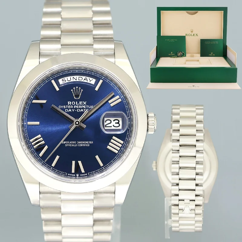 Stunning Men’s Watches For Stylish Wear-2020 MINT Rolex Platinum President Day Date 40 Dark Blue Roman 228206 Watch Box