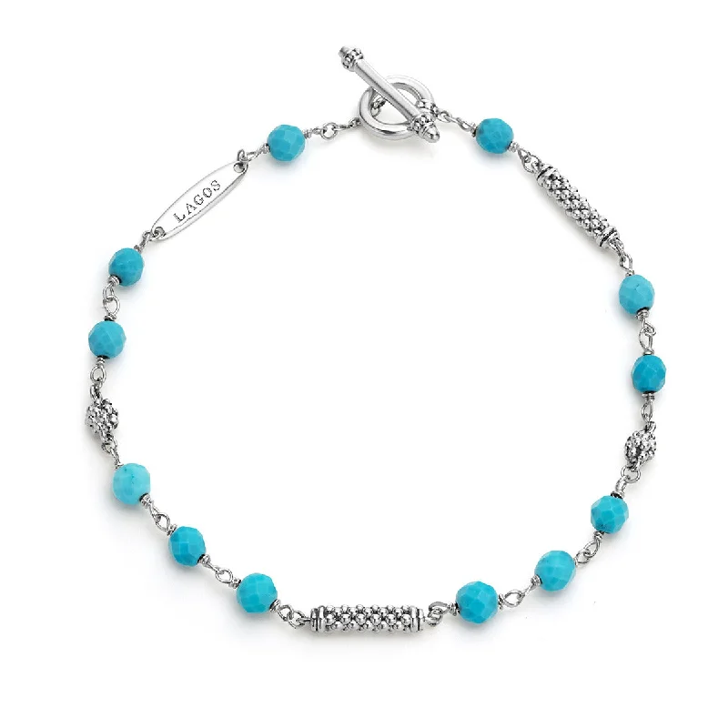 Timeless Chain-Link Bracelets For Classic Fashion-Turquoise Bead Four Station Pigtail Bracelet