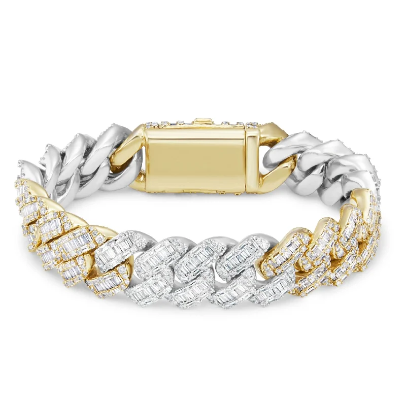 Stunning Stainless Steel Bracelets For Everyday Wear-10K Gold Two Tone 10.25ct Baguette Diamond 10mm Cuban Bracelet