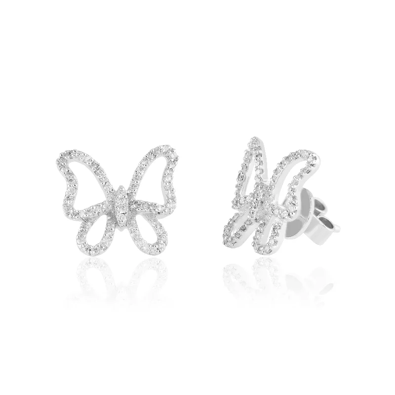 Chic Silver Earrings For Timeless Appeal-Butterfly Diamond Stud Earrings