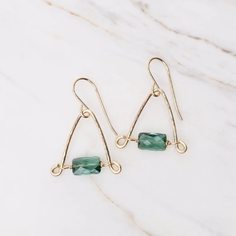 Silver Stud Earrings For Sophisticated Style-Hand Forged Arch Earrings with Rectangular Indicolite Quartz