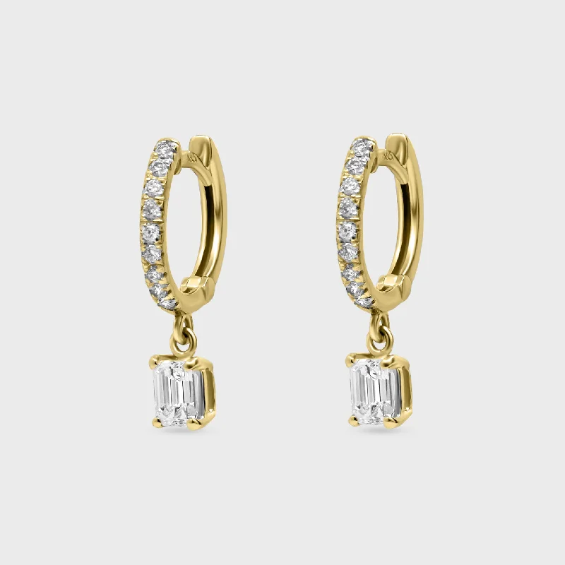 Cute Earrings For Teen Girls-Emerald Cut Pave Charm Hoops