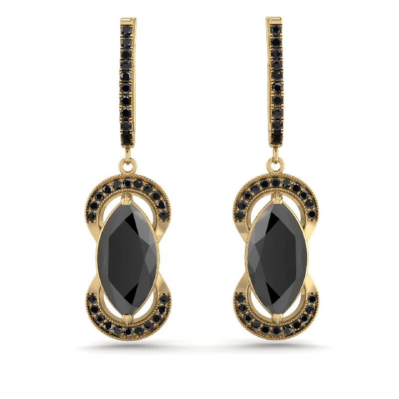 Elegant Beaded Earrings For Stylish Glam-Marquise Vintage Black Diamond Earrings - Marley No. 37