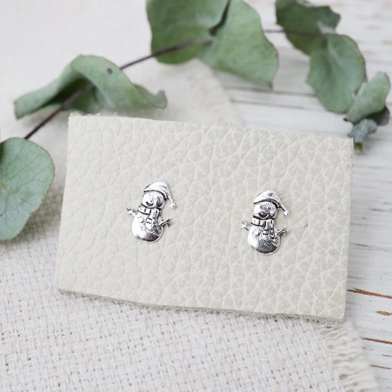 Silver Earrings For Vintage Style-Sterling Silver Snowman Post Earrings