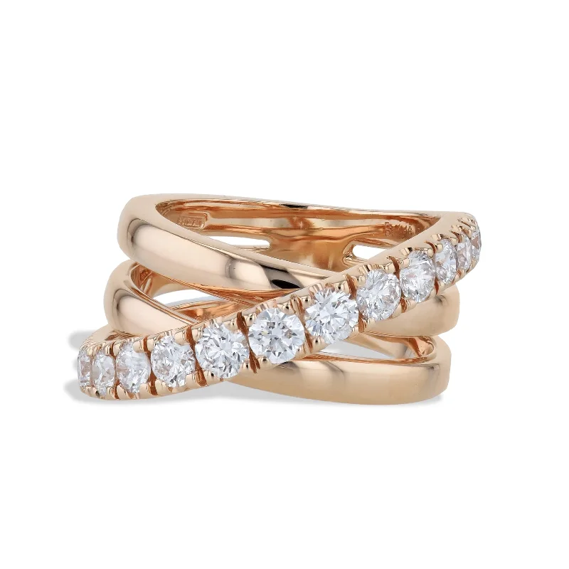 Luxury Wedding Bands For Elegant Style-Diamond and 2 Band 18K Rose Gold Ring