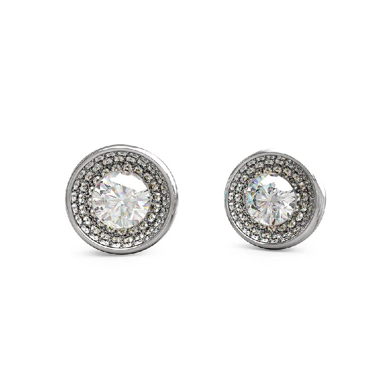 Beaded Earrings For Artistic Touch-Guess Stainless Steel Rhodium Plated 12mm Solitaire Stud Earrings