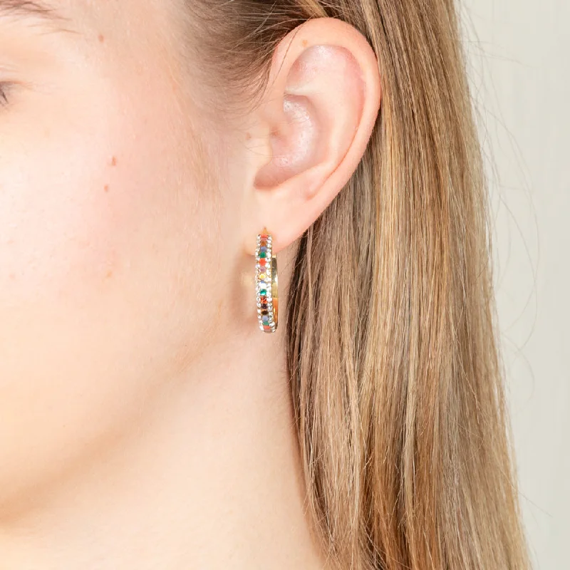 Stylish Earrings For Night Events-9ct Yellow Gold Silverfilled Multicolour And White Crystal 20mm Broad Hoop Earrings