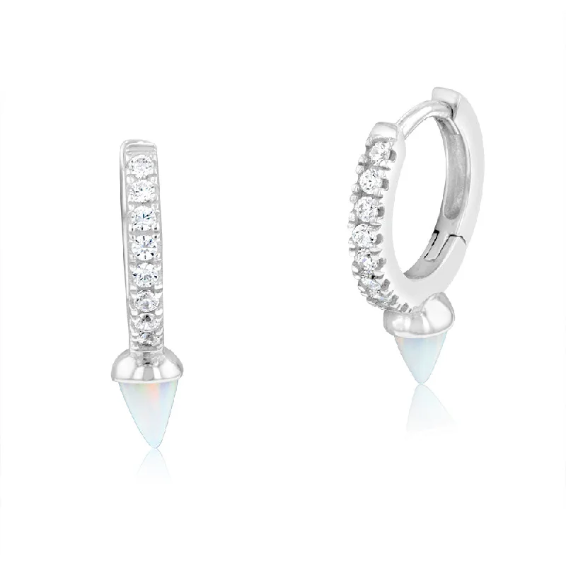 Bold Earrings For High Impact Fashion-Sterling Silver Rhodium Plated Created White Opal & Zirconia Hoop Earrings