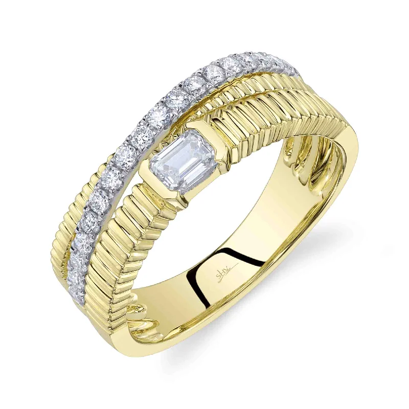 Luxury Wedding Rings For Elegant Brides-14kt Yellow Gold Emerald Cut and Pave diamond Ring