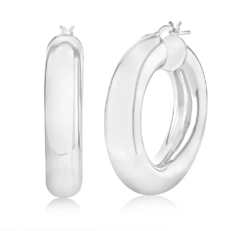 Fashion Earrings For Party Time-Sterling Silver Polished Tube 20mm Hoop Earrings