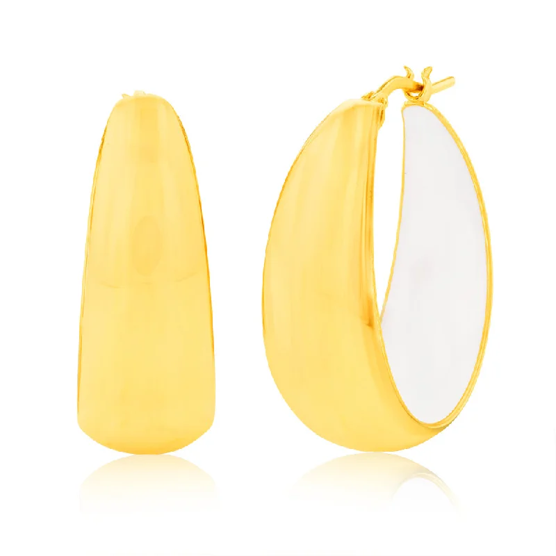 Beautiful Gemstone Earrings For Special Moments-Sterling Silver Gold Plated White Enamel On The Inside 22mm Hoop Earrings