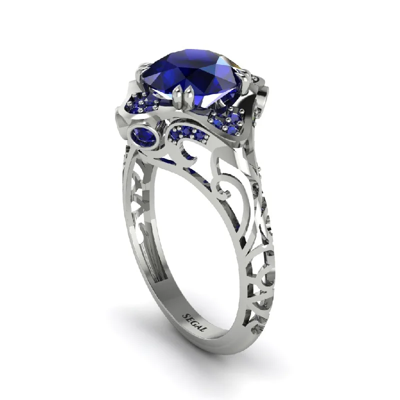 Luxury Diamond Rings For Elegant Weddings-Sapphire Ornate Filigree Engagement Ring - Evie No. 75