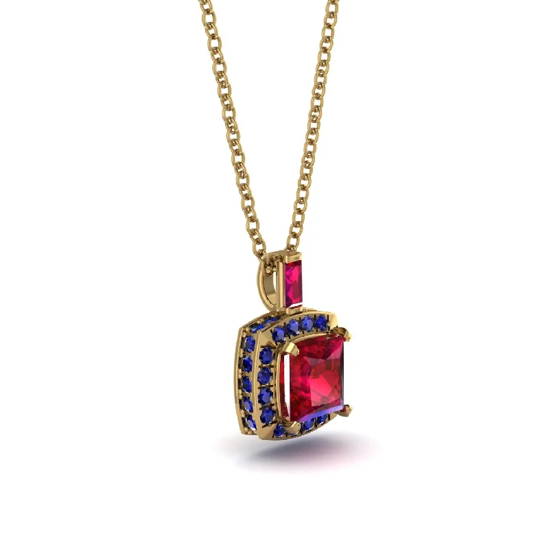 Hidden Halo Princess Cut Ruby Necklace - Georgia No. 70