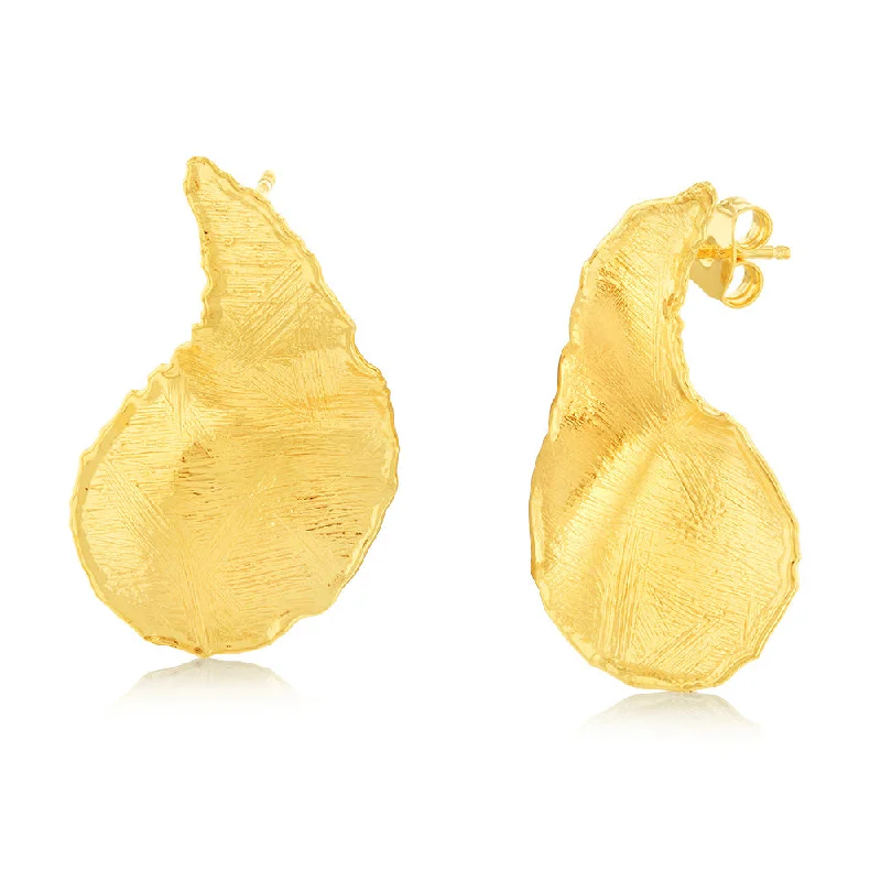 Designer Earrings For Exclusive Collections-Sterling Silver Gold Plated Textured Inverted Comma Stud Earrings