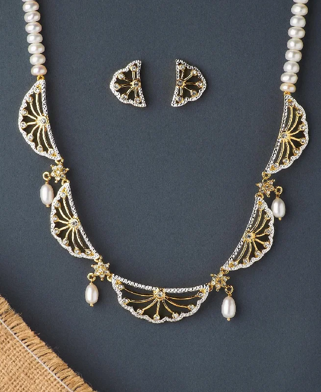 Gorgeous Stone Studded Pearl Necklace Set