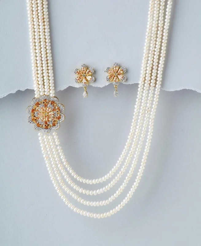 Floral Real Pearl Necklace Set