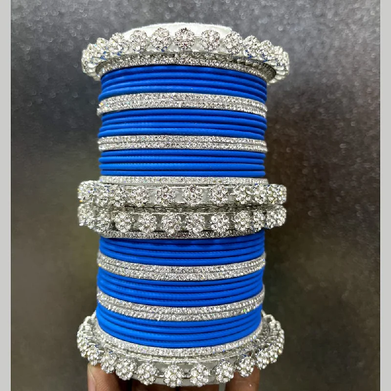 Colorful Bead Bangles For Vibrant Looks-Pooja Bangles Silver Plated Austrian Stone Bangles  Set