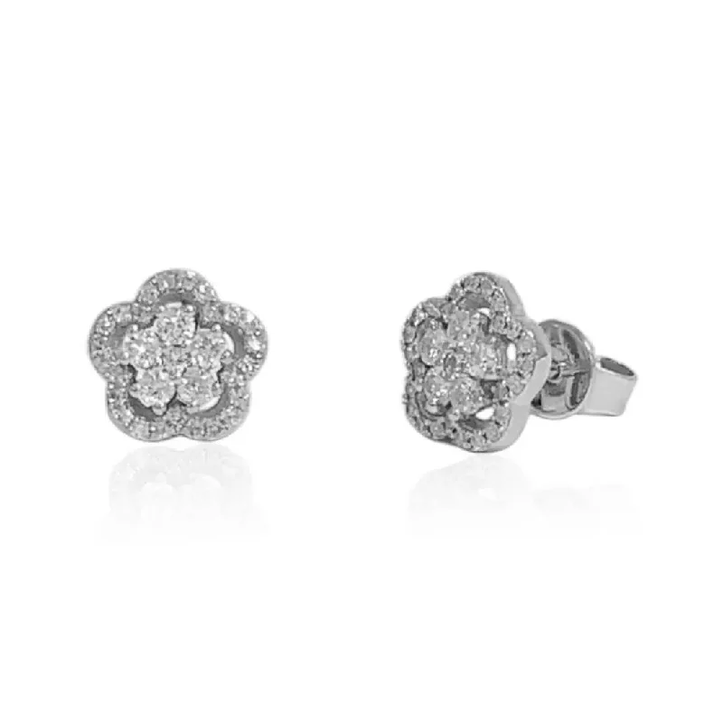 Sterling Silver Earrings For Timeless Appeal-White Gold Diamond Floral Cluster Earrings