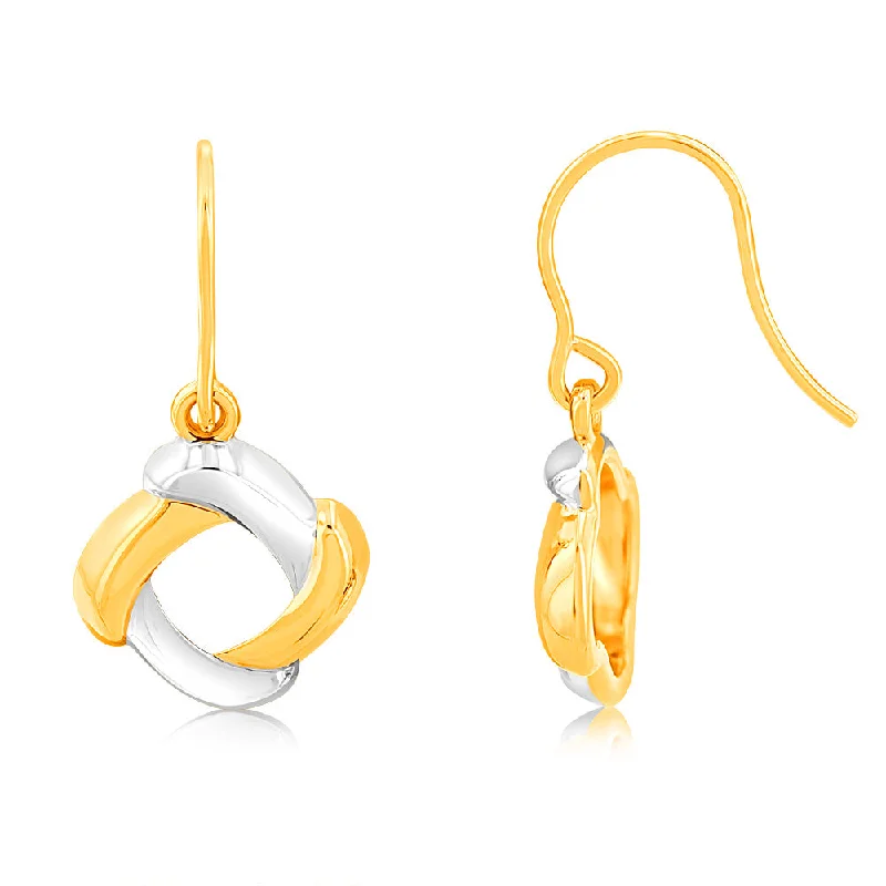 Elegant Gold Earrings For Luxury Fashion-9ct Yellow And White Gold Abstract Circle Drop Earrings