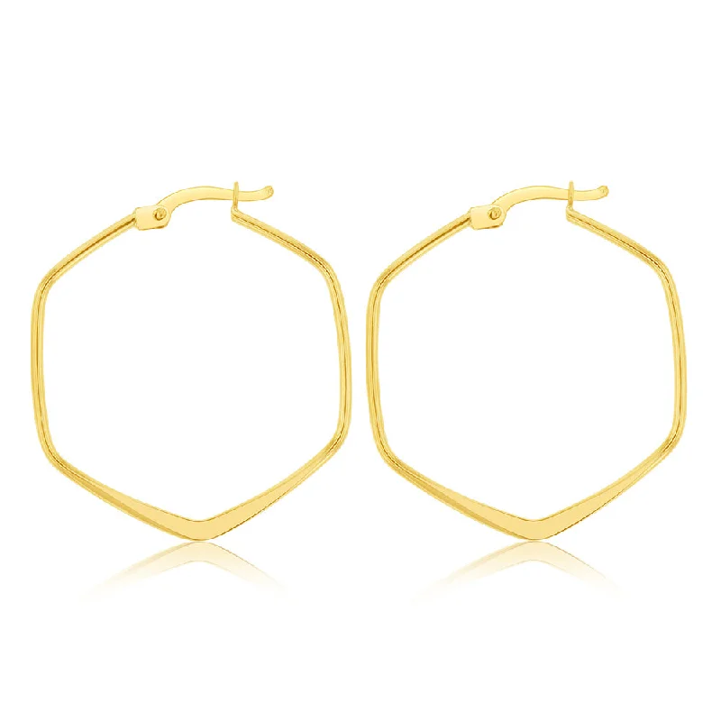 Personalized Earrings For Custom Jewelry-9ct Yellow Gold Geometric Shaped 25mm Hoop Earrings