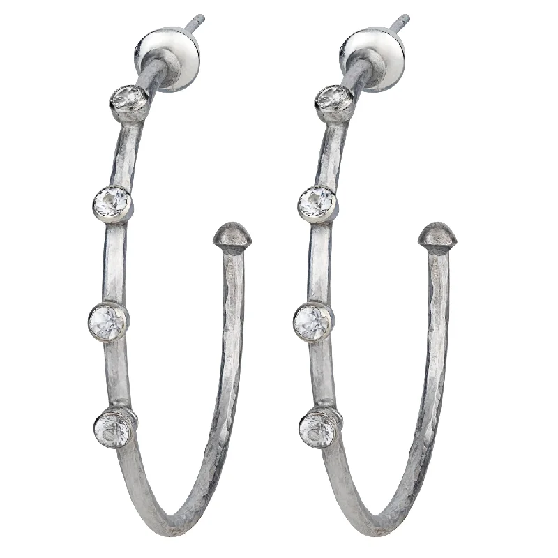 Silver Gemstone Earrings For Glam Looks-Lika Behar Silver 40mm Hoop Earrings with White Sapphires