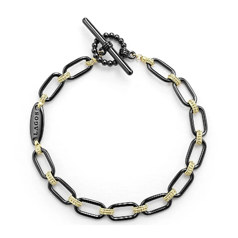 Unique Vintage Bracelets For Retro Charm-18K Gold and Black Ceramic Link Bracelet