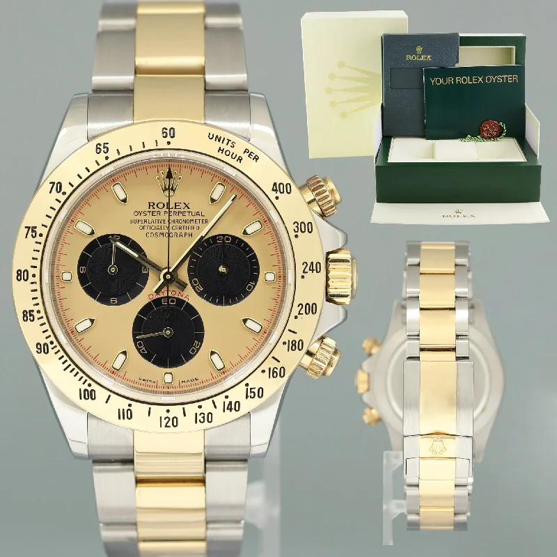 Timeless Pocket Watches For Retro Charm-MINT Rolex Daytona 116523 Champagne Paul Newman Steel Yellow Gold Two Tone Watch